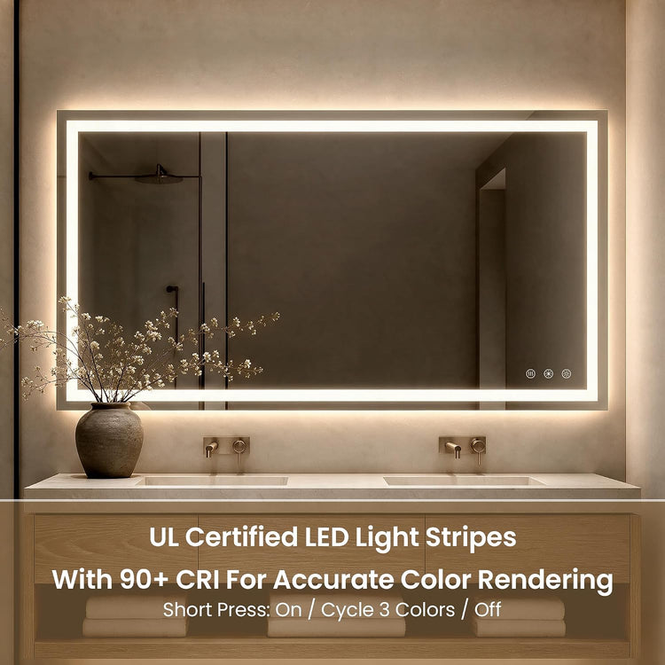 72"Lx 36"W LED  Smart Vanity Mirror with Anti-Fog, Dimmable Backlit & Front Lit - Bathroom Mirror
