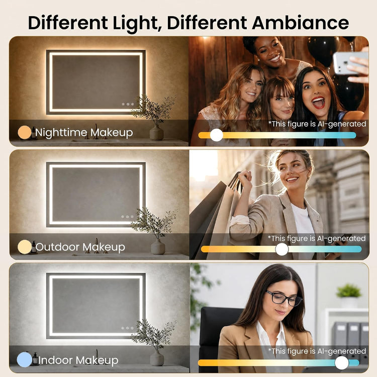 72"Lx 36"W LED  Smart Vanity Mirror with Anti-Fog, Dimmable Backlit & Front Lit - Bathroom Mirror
