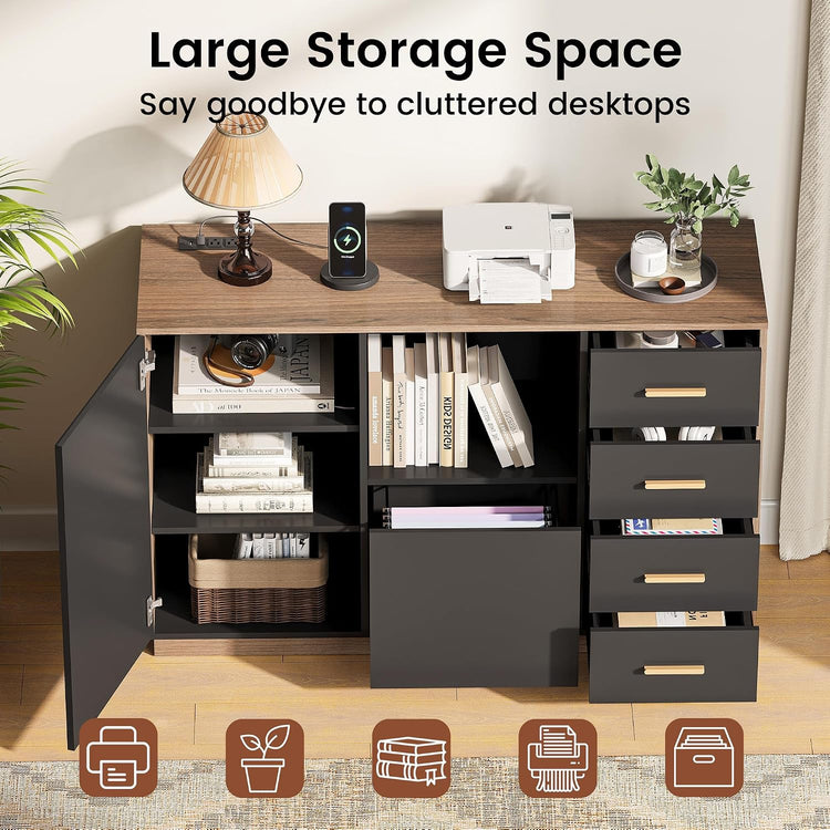 47.2" File Cabinet with 5 Drawer & Door, Charging Station