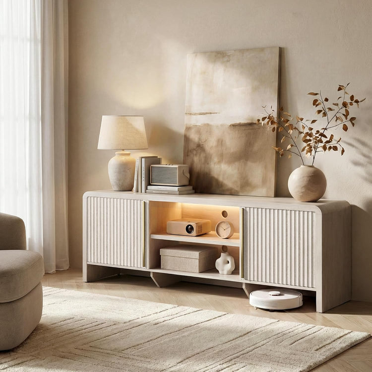 [Pre-Sale] Caly 70" Fluted TV Stand Media Console  with LED Light