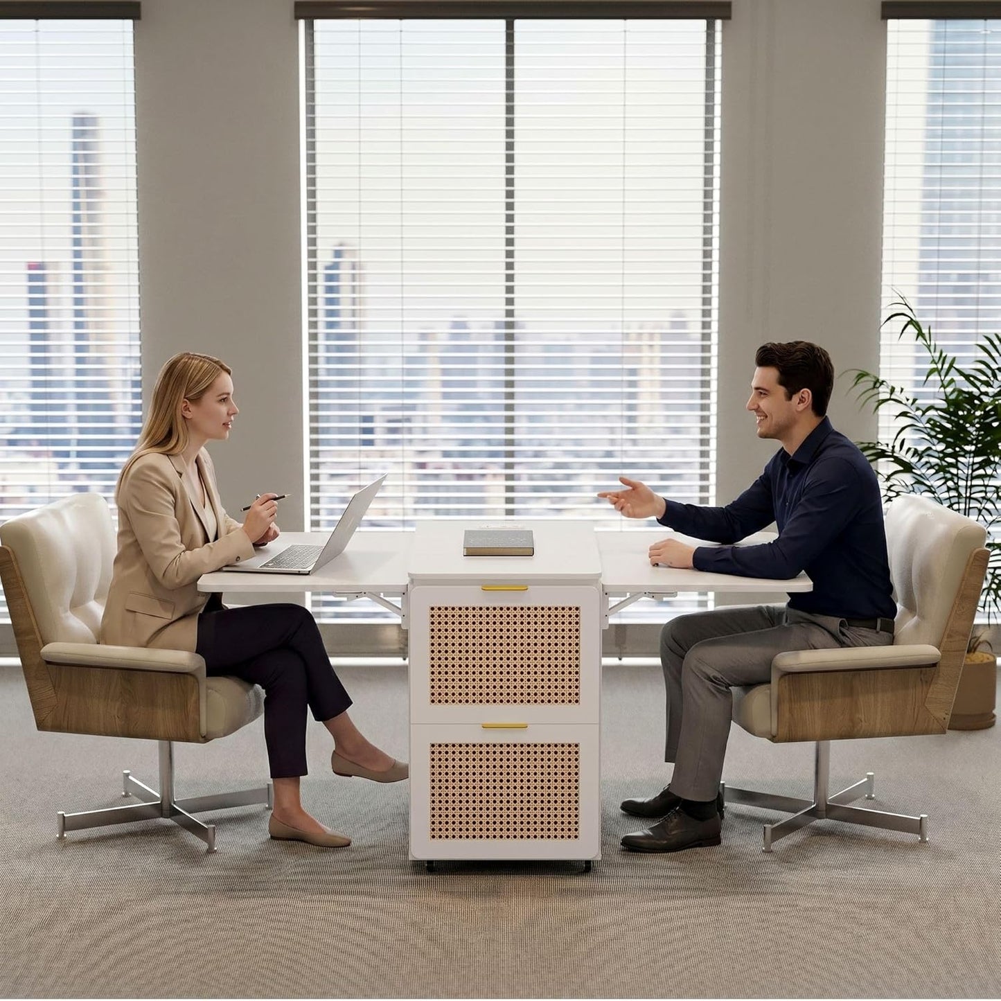 2-Person Folding Mobile Desk, 62.7" Rolling Home Office Workstation