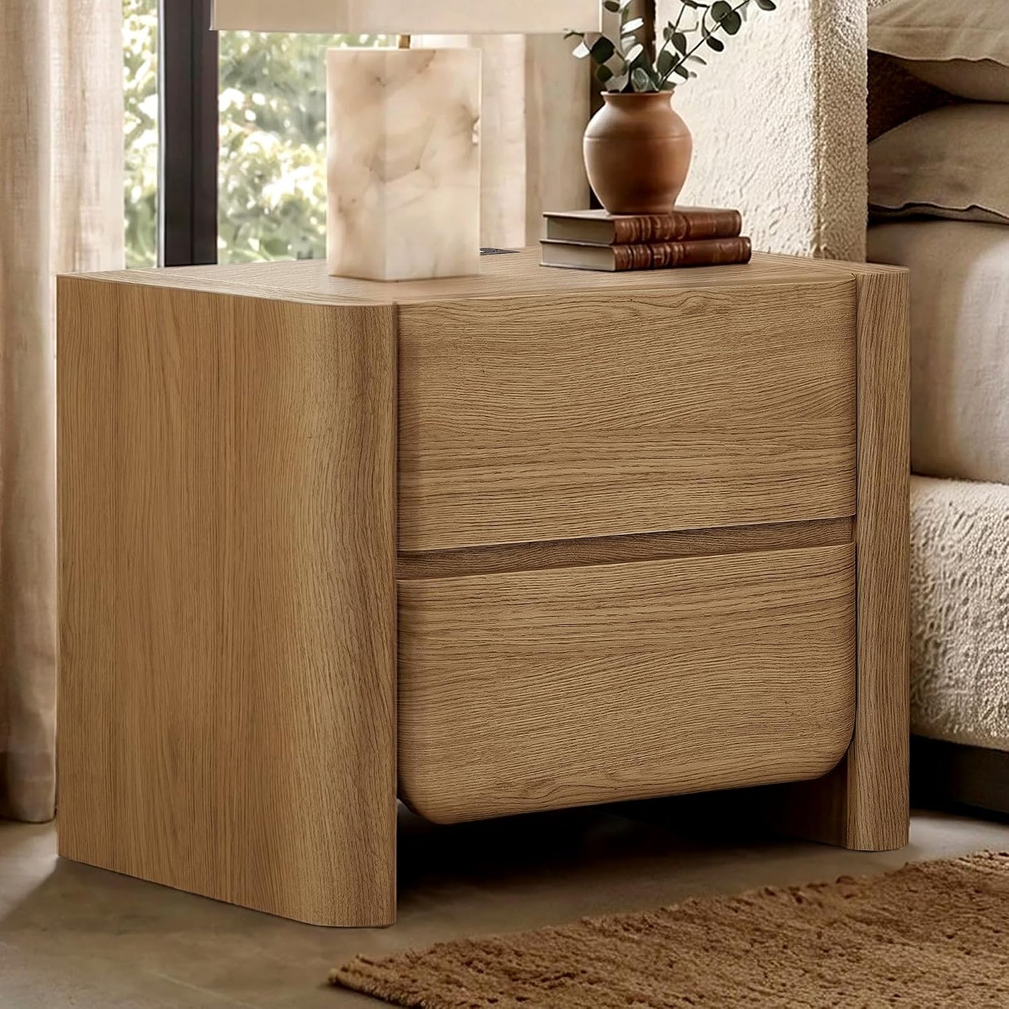 26" Nightstand with Charging Station, Large Bedside Table