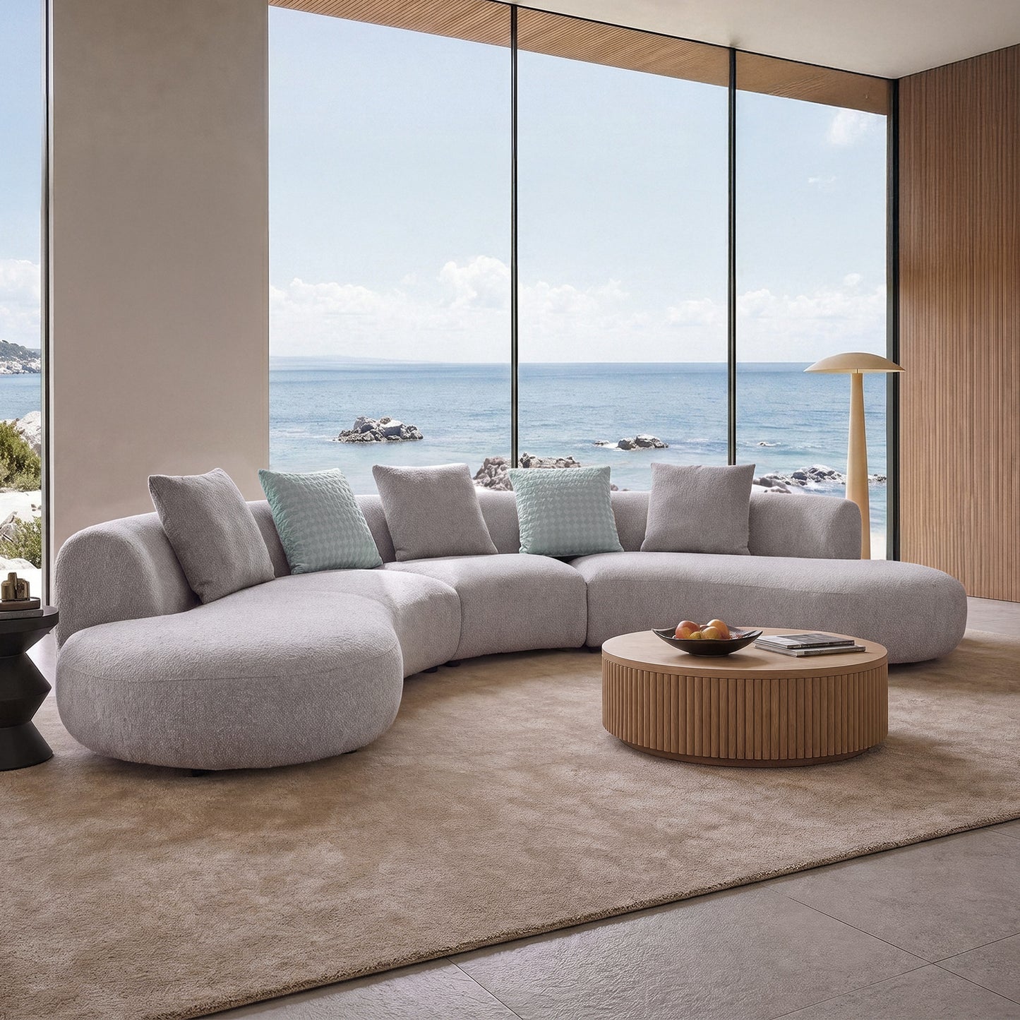 [Pre-Sale] Modern Organic Curved Boucle Sofa Large Modular Sectional Couch - Grey