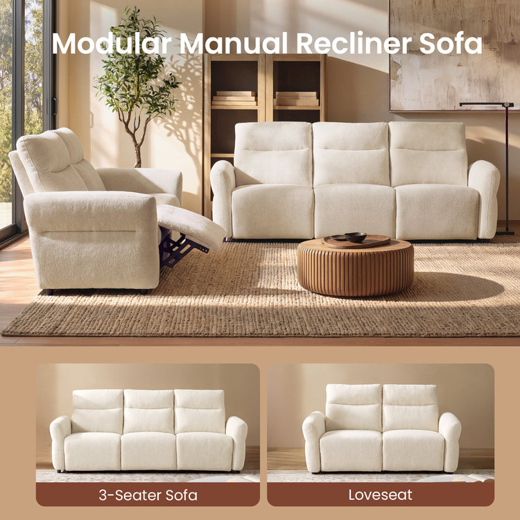Linnea 96" Beige Textured Fabric Manual Reclining 3-Seat Sofa