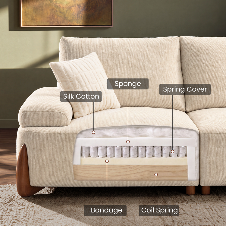 [Pre-Sale] 83" Modular Chenille Deep-Seat Loveseat in Beige with Adjustable Backrest & Walnut Legs - Clavea