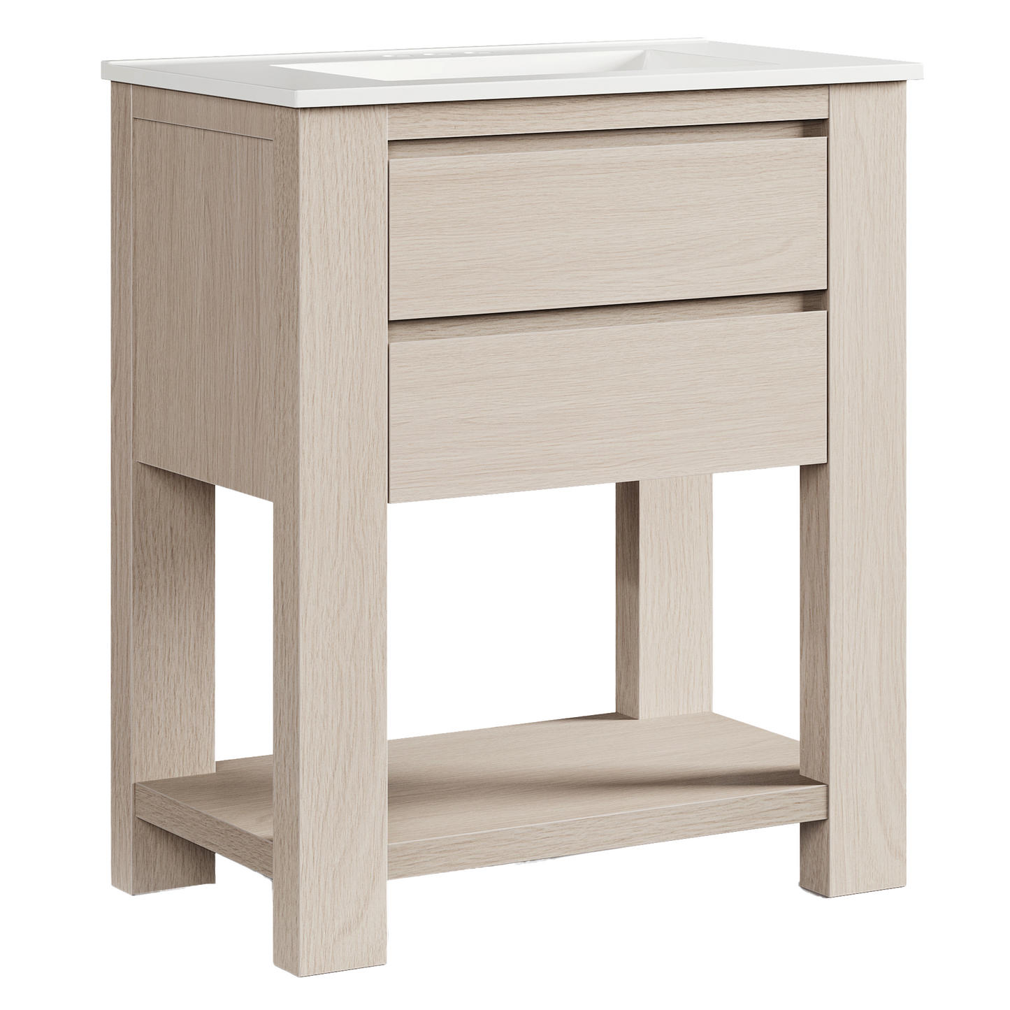 Nolan 30" White Oak Freestanding Vanity with 2 Drawers & Integrated Sink