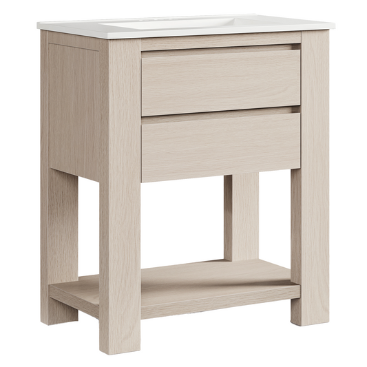 Nolan 30" White Oak Freestanding Vanity with 2 Drawers & Integrated Sink