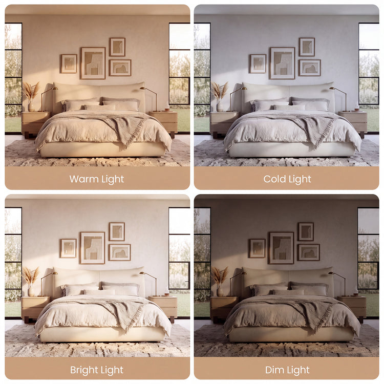 Beige Channel Tufted Upholstered Bed, Queen, Faux Leather Headboard