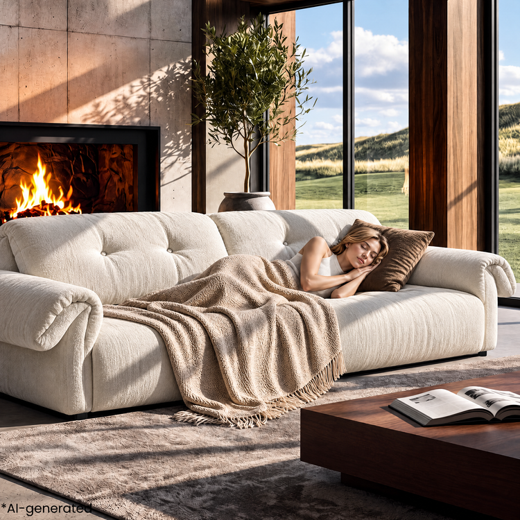 112.2" Cloud Sofa, Modern Italian Chenille Couch with Pillow Arms, Deep Seats & Down-Blend Cushions, Cream