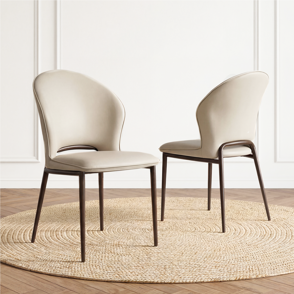 2Pack Beige Modern Upholstered PU Leather Dining Chairs