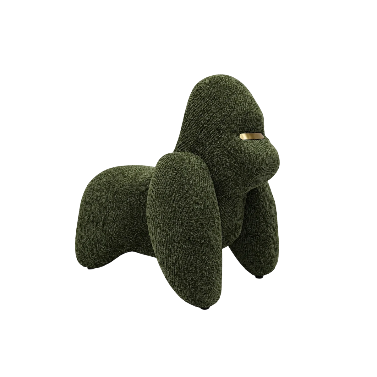 Forest green textured gorilla-shaped ottoman with a small gold accent on its face.