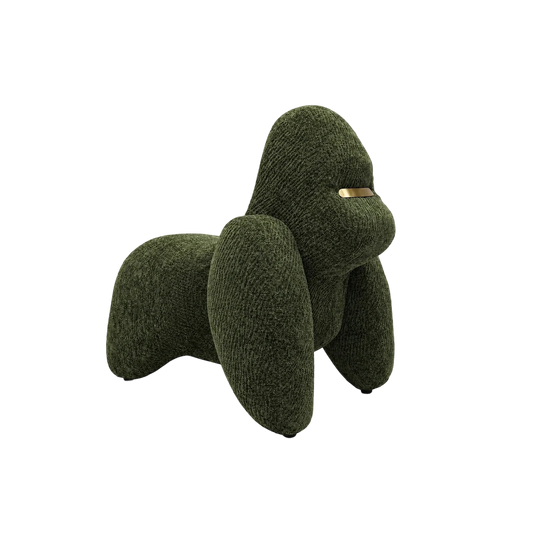 Gorilla-Shaped Accent Ottoman - Forest Green Shimmer Chenille Footrest, 24.8" Wide