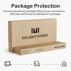 A delivery graphic shows two ModernMate shipping boxes and a desktop-to-truck-to-home icon sequence