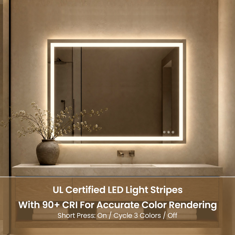 36"L x 28"W LED  Smart Vanity Mirror with Anti-Fog, Dimmable Backlit & Front Lit - Bathroom Mirror
