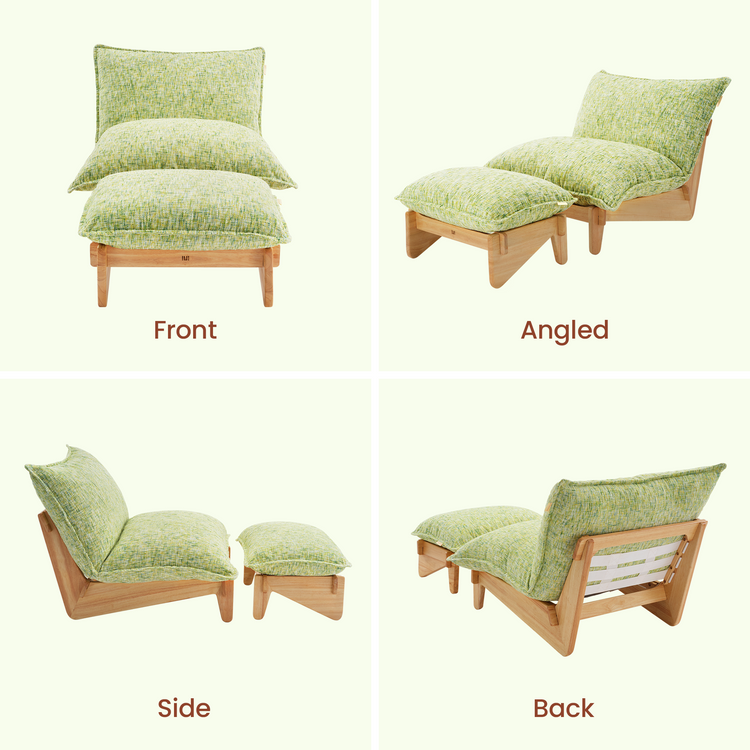 Accent Chair and Ottoman Set, Oversized Chenille Cloud Lounge Chair with Solid Wood Frame-Llia，Sage Green