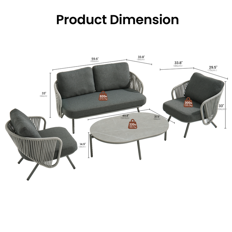33.8" Outdoor Round Tube Woven Rope Arm Lounge Chair