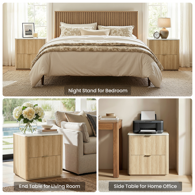 [Pre-Sale] Travertine 23.6" Fluted 2-Drawer Single Nightstand