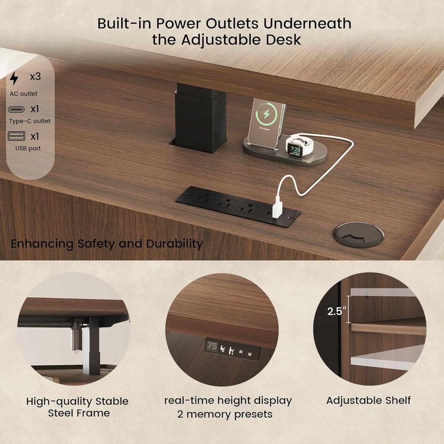 Soren 71" Black Walnut Executive Standing Desk & Bookcase Set