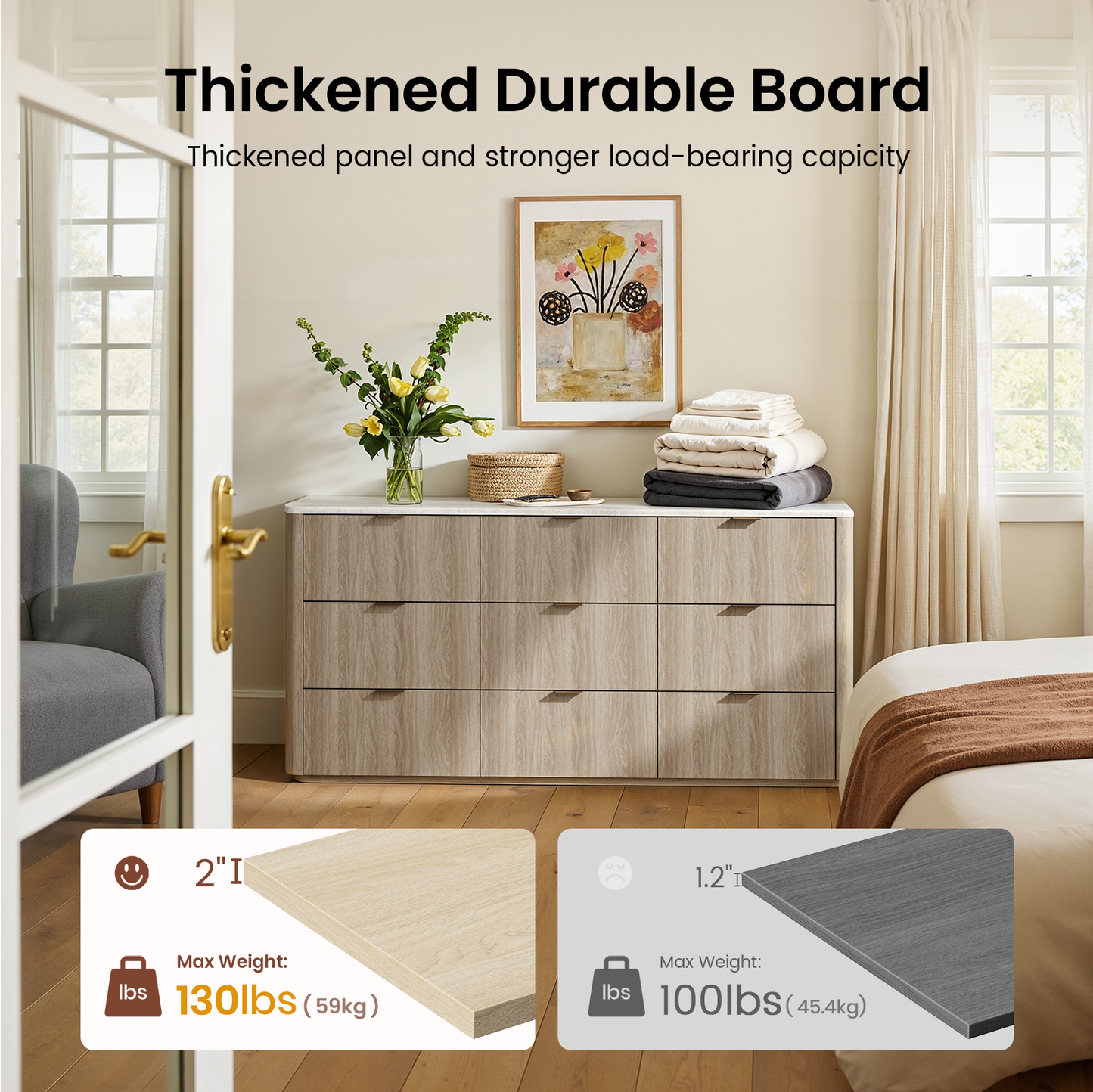 Travertine Fluted 9-Drawer Dresser, Gray