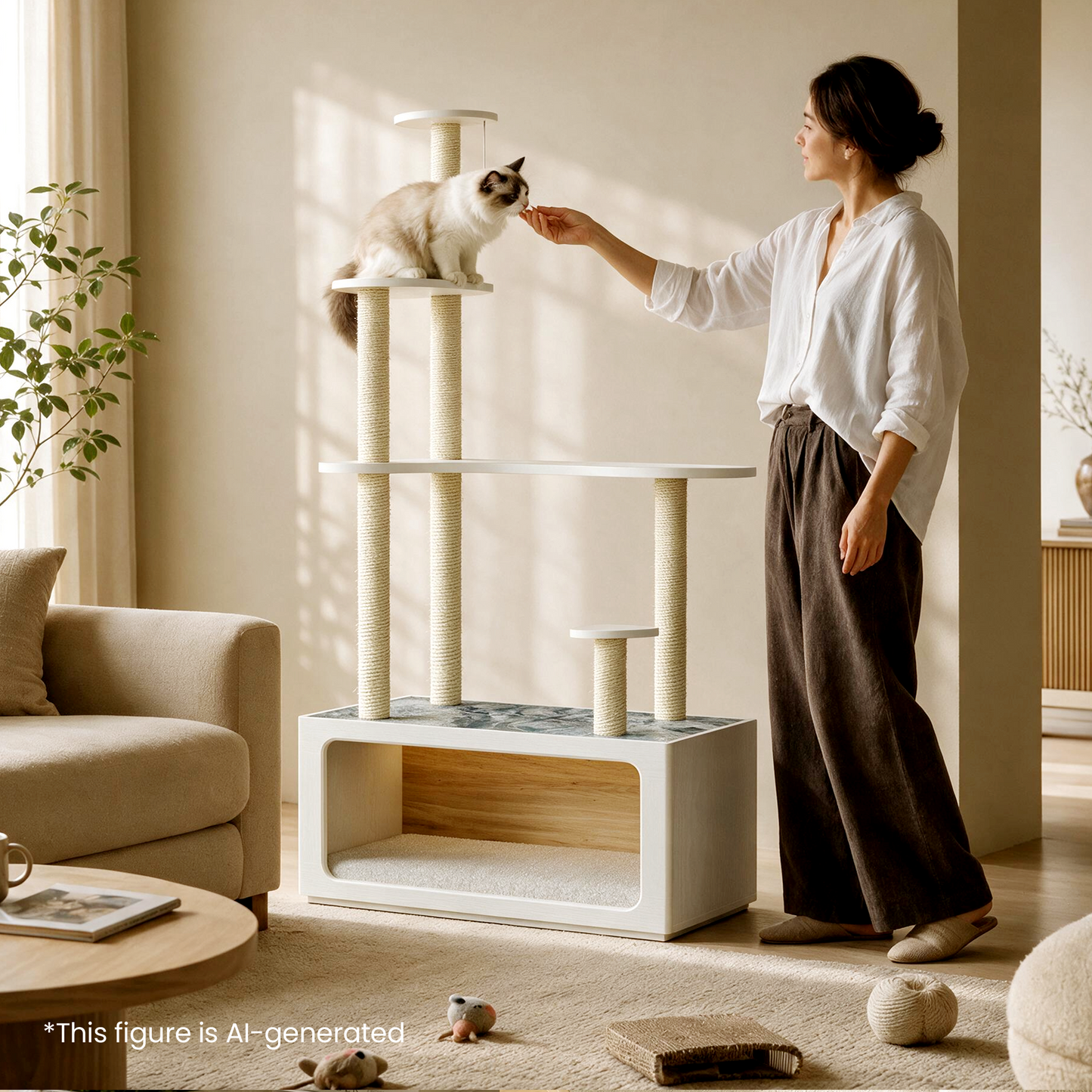 FlexMod 62.1" Modular Cat Tree with Cozy Cat House, Sisal Posts