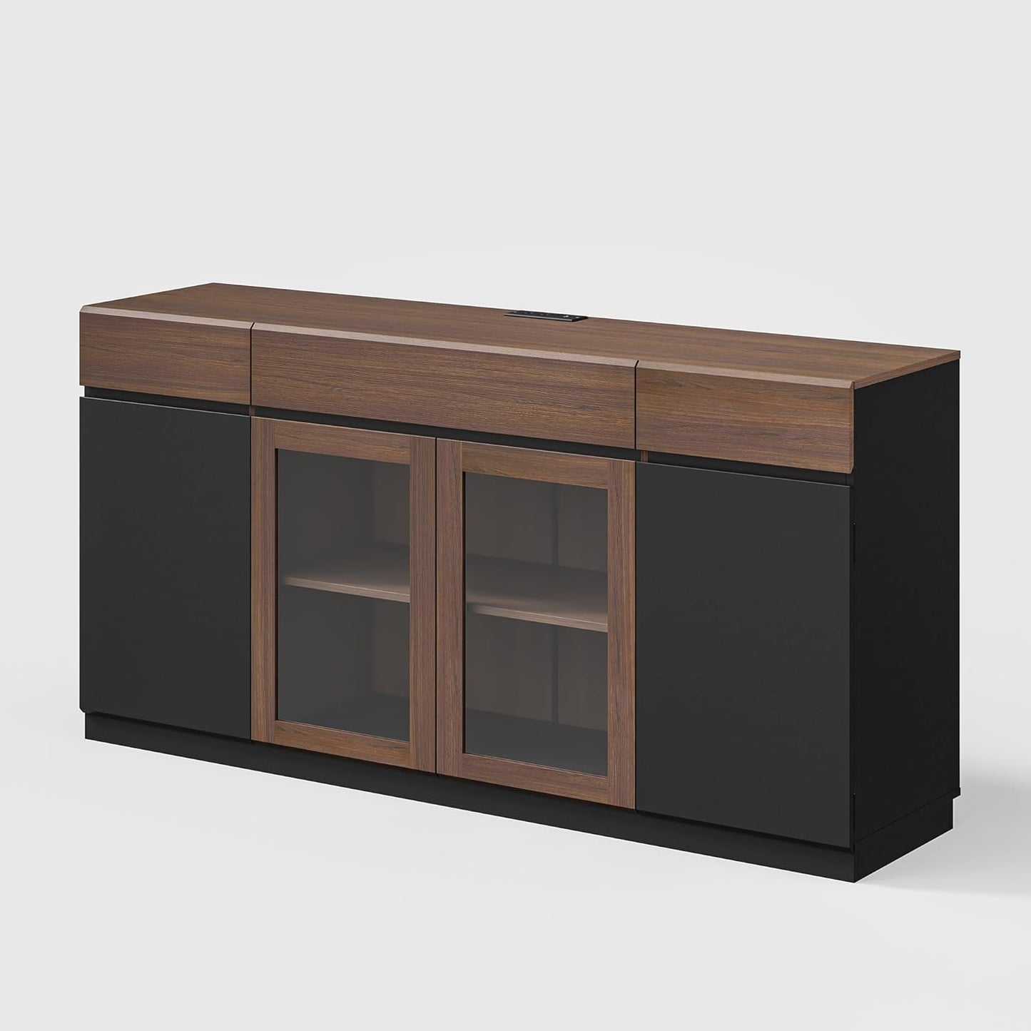 Whisper Series 60" Buffet Cabinet with LED, Glass Doors & Storage