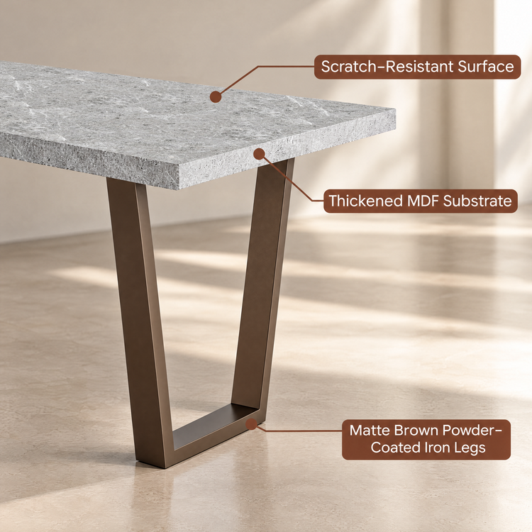 94.5" Modern Rectangular Dining Table, Faux Marble Textured Dinner Table for 8-10