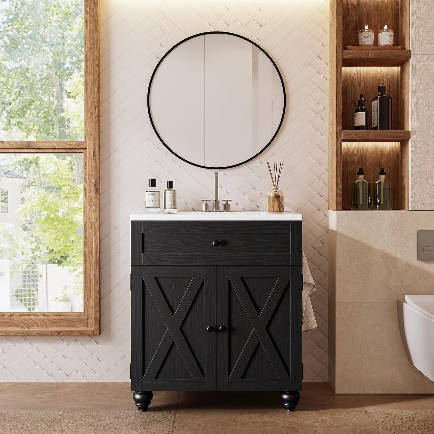30" Bathroom Vanity with Sink 2-Tier Large Storage Areas