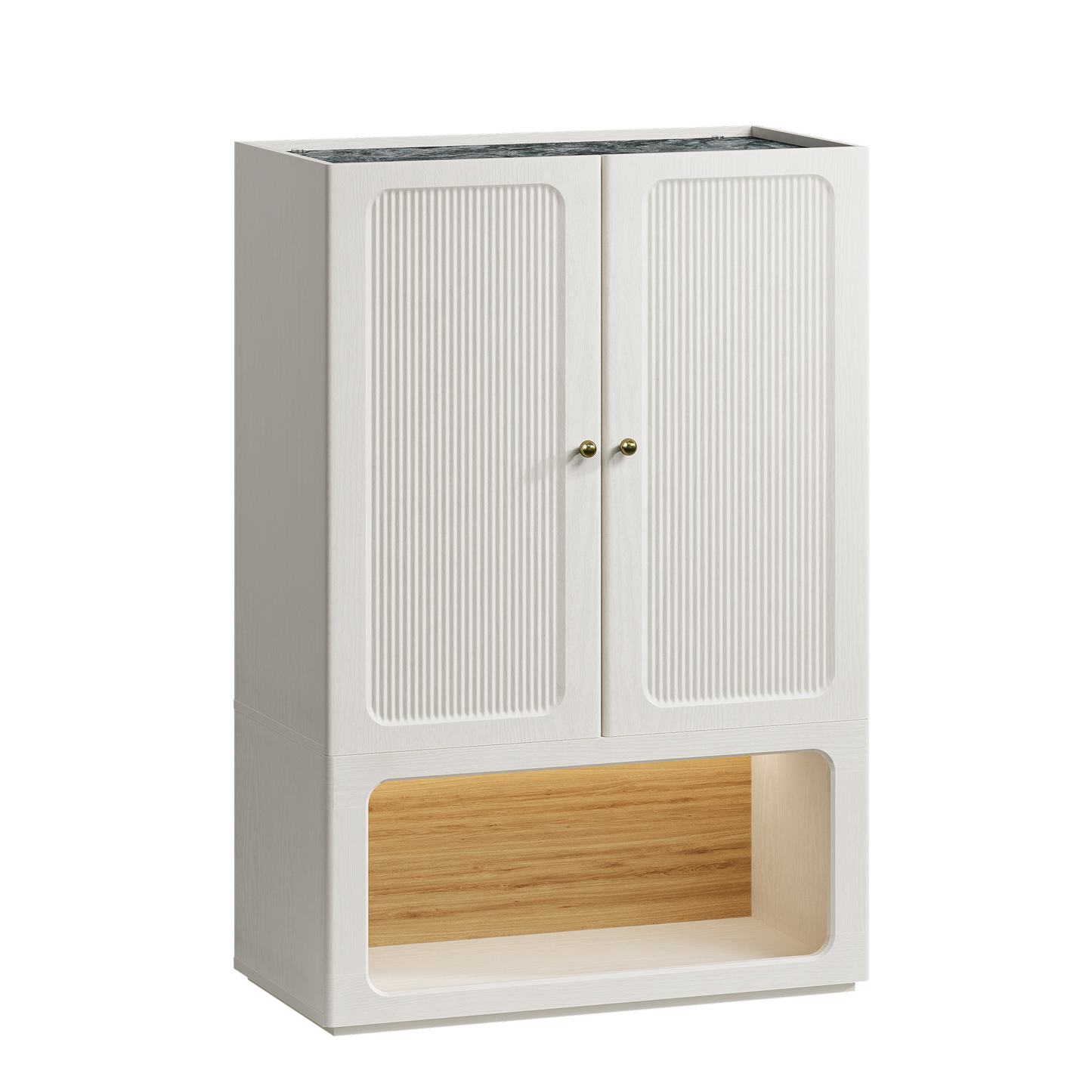 FlexMod 46.5" Modular Scalloped Shoe Cabinet with Soft-Close Doors & Open Storage