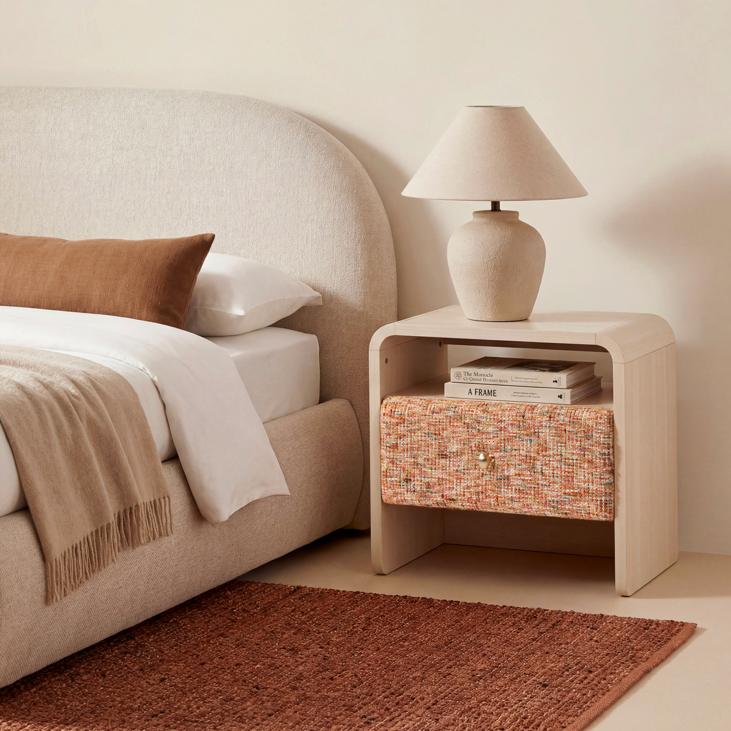 Dione Nightstand with Pebble Handle & Open Shelf - Canyon Dawn Red