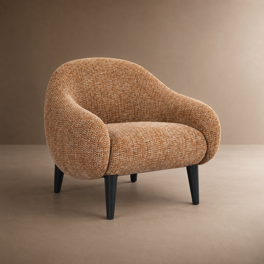 Brown Upholstered Barrel Accent Chair with Wraparound Arms
