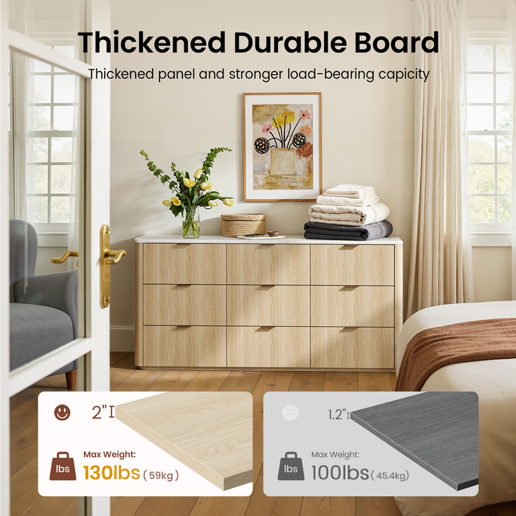 [Pre-sale] Travertine Fluted 9-Drawer Dresser, Natural