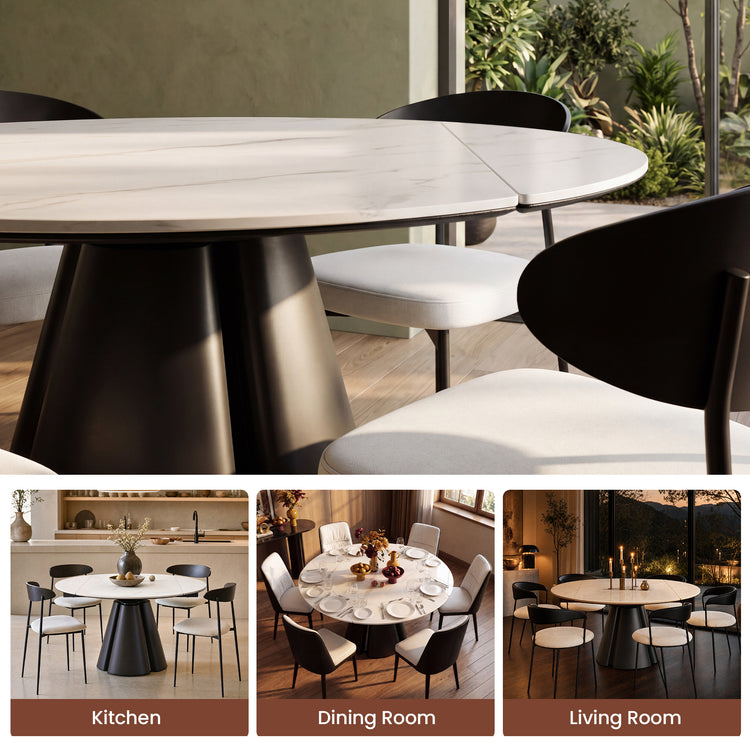 51.18" Round Extendable Dining Table, Modern Glossy Sintered Stone Kitchen Table