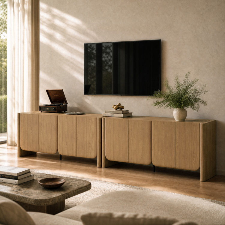 [Pre-Sale] 70 Inch Curved Edge Sideboard Accent Cabinet with 4 Storage Doors