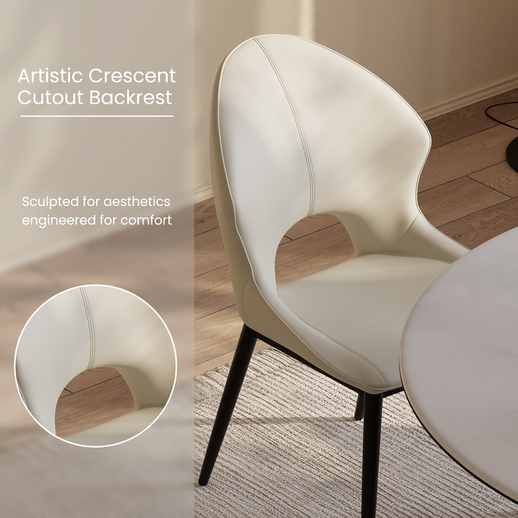 2 Pack Modern Cream PU Leather Dining Chairs with Crescent Cutout Backrest