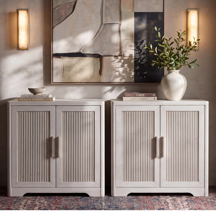 Lira 47.2" Fluted Rippled Wooden Shoe Cabinet with Drawer