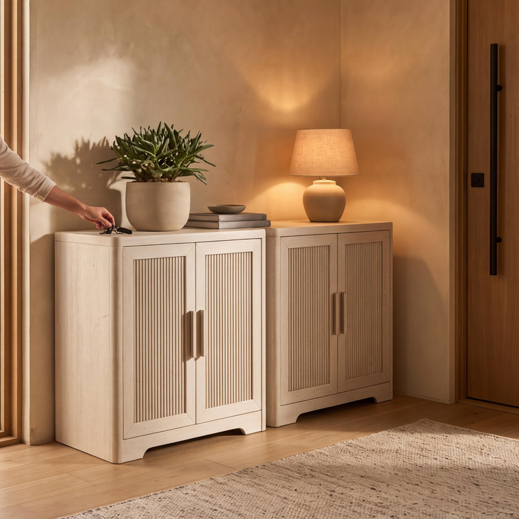 Lira 47.2" Fluted Rippled Wooden Shoe Cabinet with Drawer