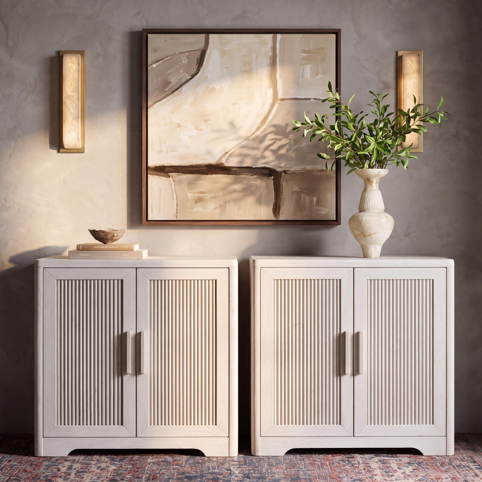 Lira 47.2" Fluted Rippled Wooden Shoe Cabinet with Drawer