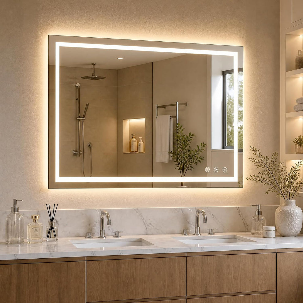 36"L x 28"W LED  Smart Vanity Mirror with Anti-Fog, Dimmable Backlit & Front Lit - Bathroom Mirror