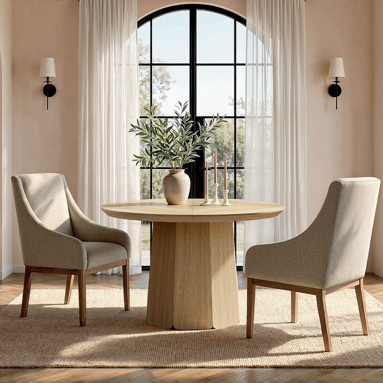 Arlo 43" Round Dining Table for 4 with Wooden Pedestal Base