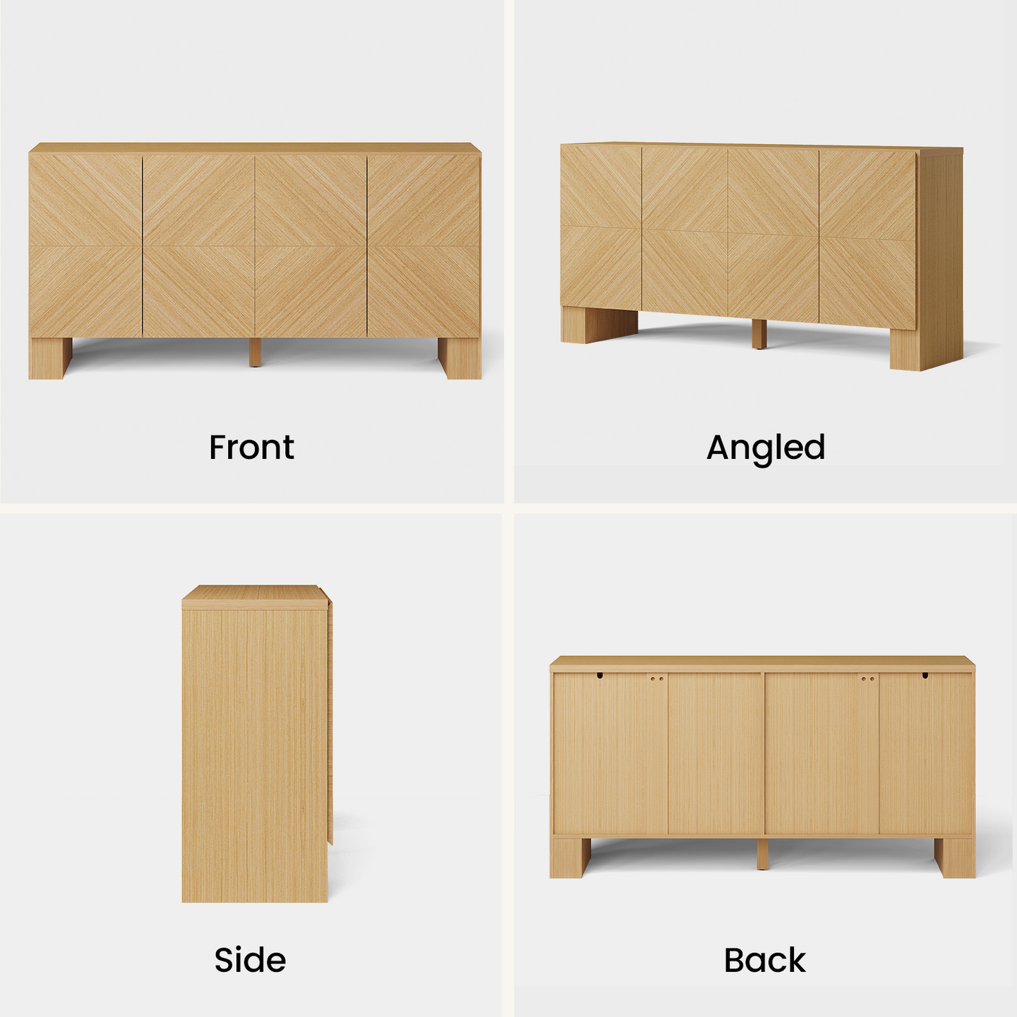 Galileo 63" Sideboard Buffet Cabinet with 4 Doors, Large Credenza Sideboard, Natural Oak