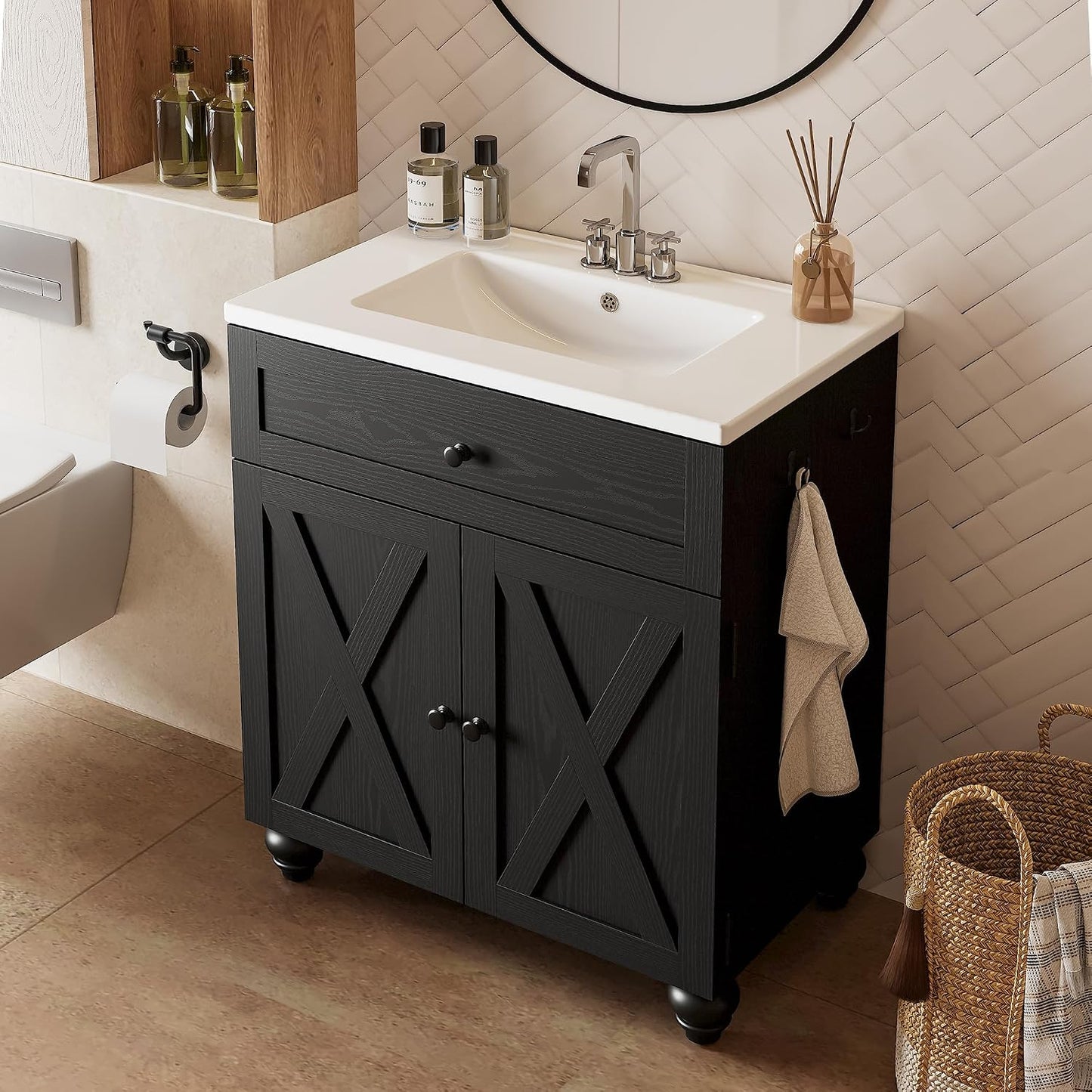 30" Bathroom Vanity with Sink 2-Tier Large Storage Areas