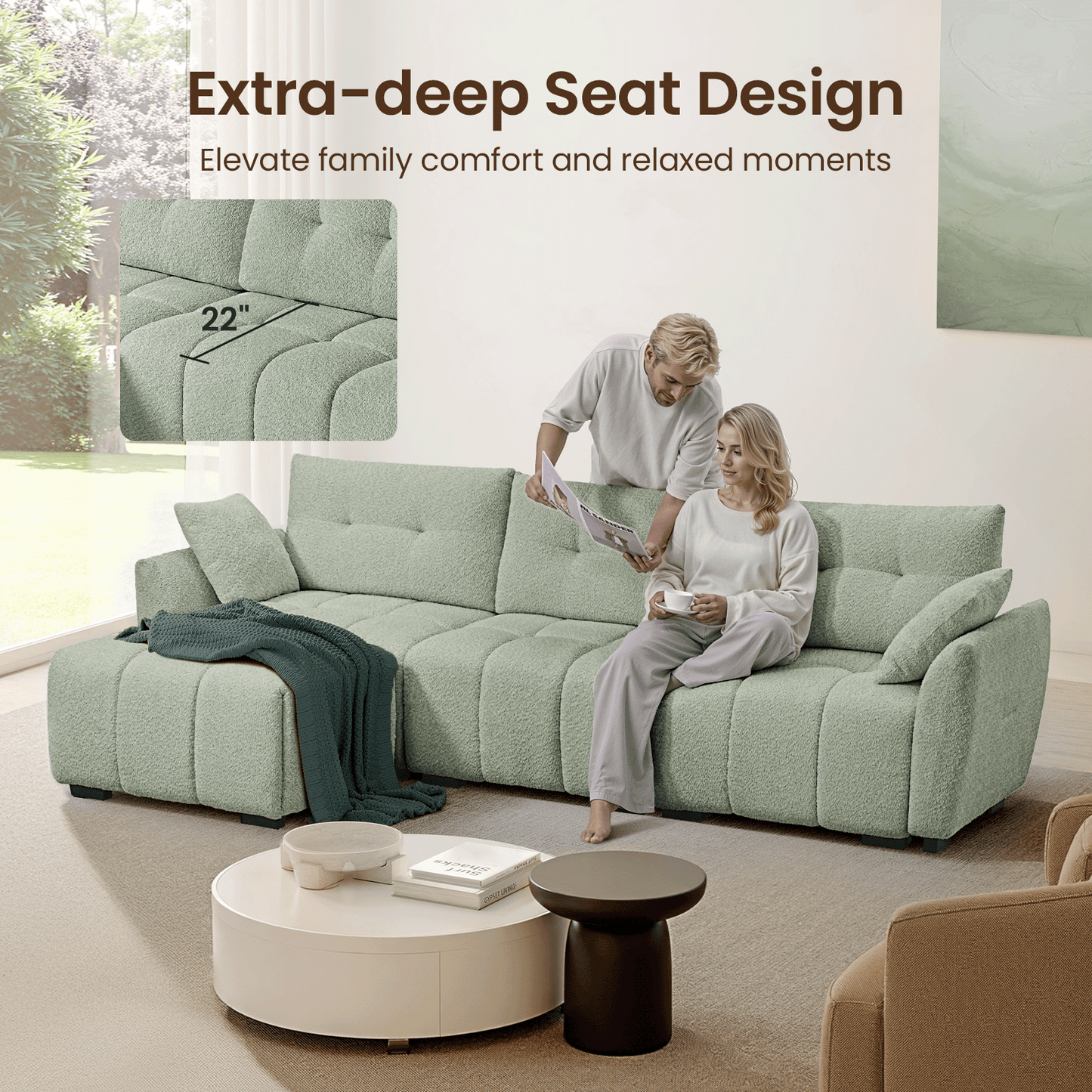 Ivy 3-Seat Clover Sectional Sofa