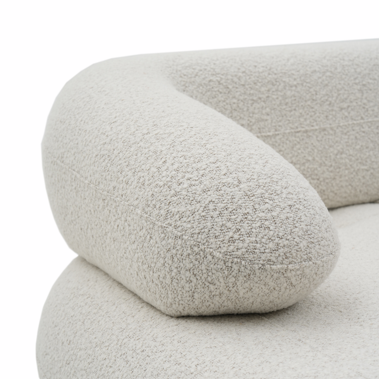 Cream Teddy Fabric 3-Seater Sofa with Cylindrical Armrests