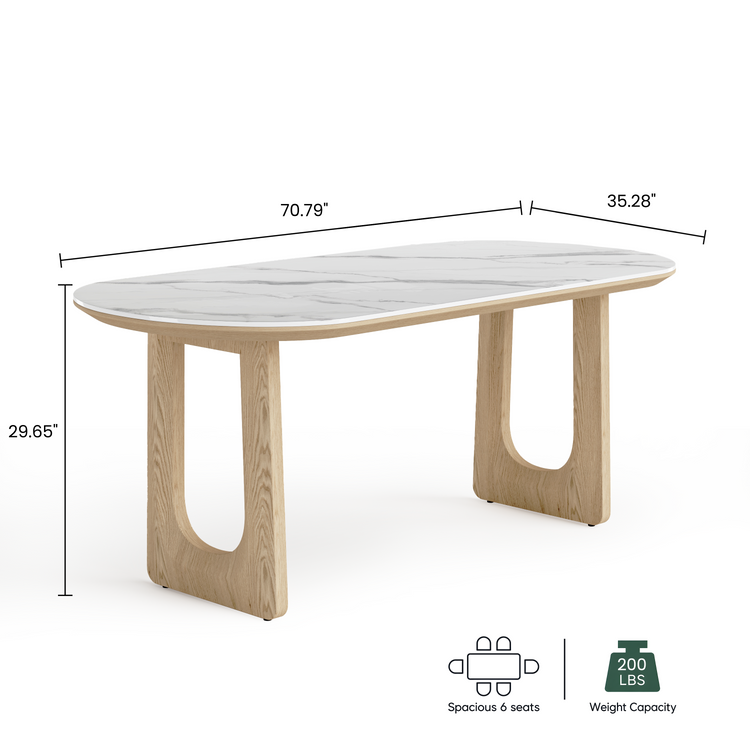 70.79" Oval Glossy Snow‑Mountain Sintered Stone Dining Table