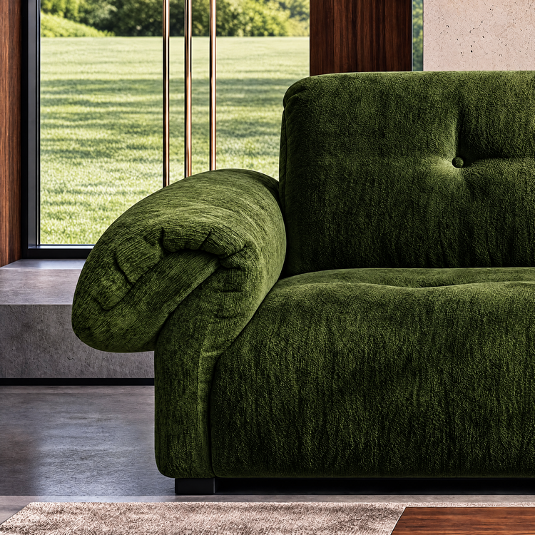 112.2" Cloud Sofa, Modern Italian Chenille Couch with Pillow Arms, Deep Seats & Down-Blend Cushions, Olive Green