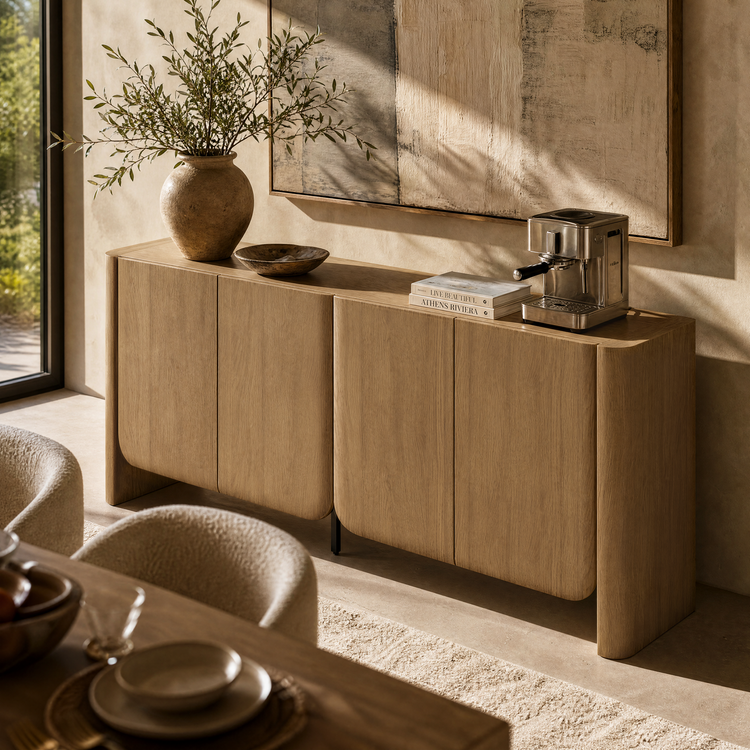 [Pre-Sale] 70 Inch Curved Edge Sideboard Accent Cabinet with 4 Storage Doors