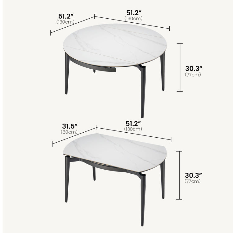 [Pre-Sale] 51.2" Round Sintered Stone Extendable Dining Table, Seats 4–6