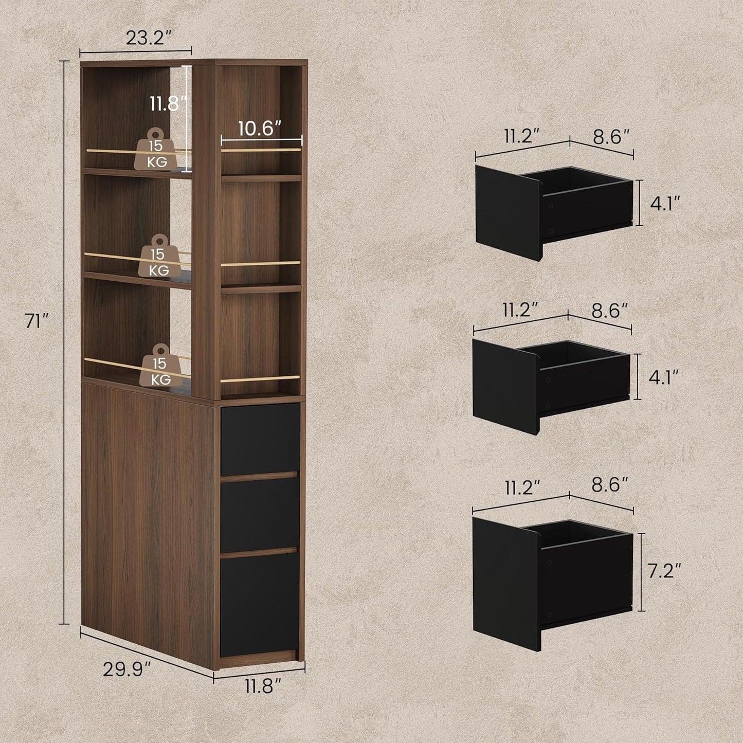 Soren 71" Black Walnut Executive Standing Desk & Bookcase Set