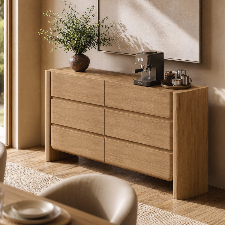 [Pre-Sale] 55 Inch 6 Drawer Curved Edge Dresser, Thick Rounded Side Panels