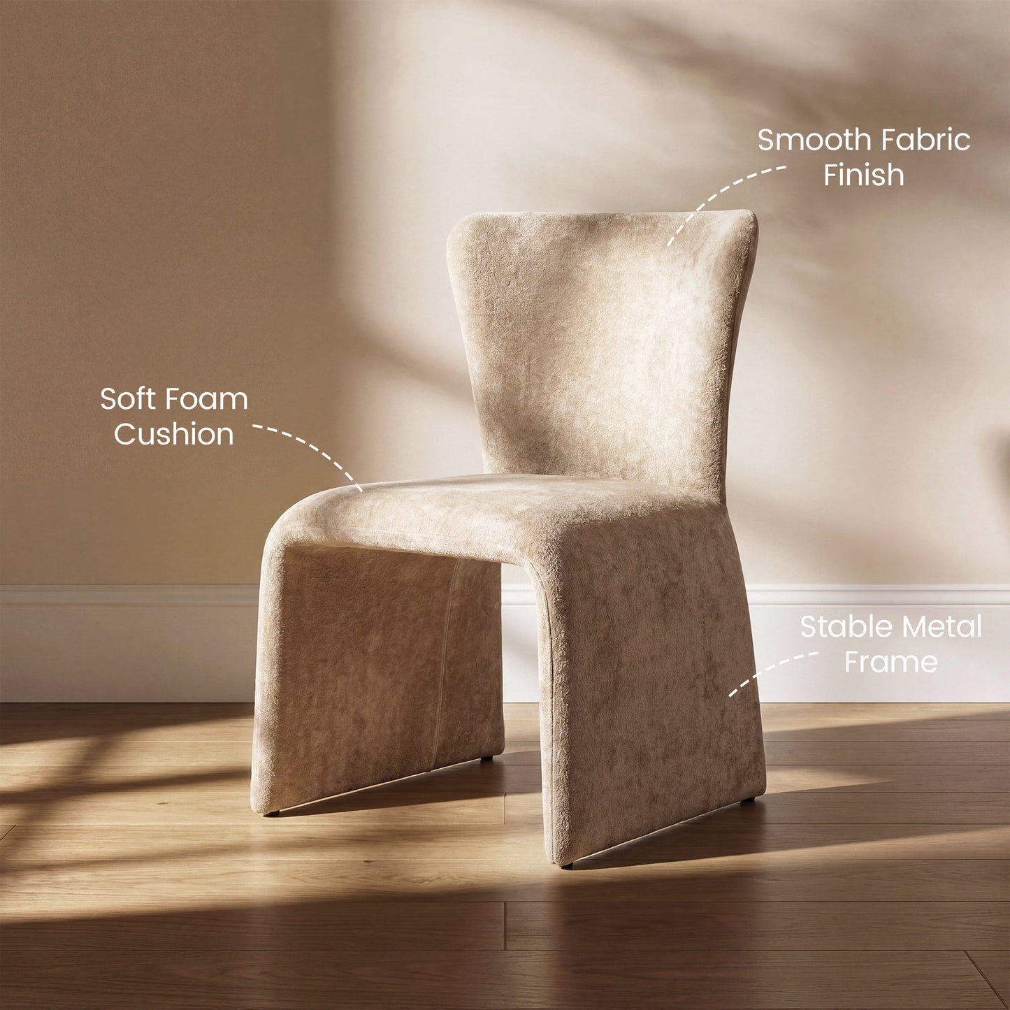 U Base Chenille Dining Chairs Set of 2,Light Coffee